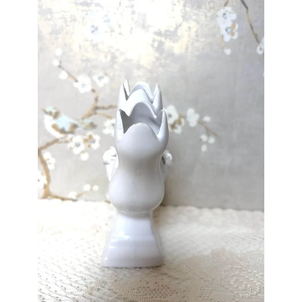 ELPA Alcobaca White Ceramic 5 Finger Tulipiere Bud Vase Rose Portugal Vintage